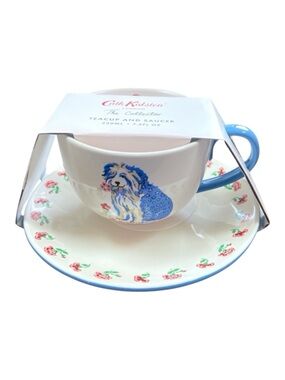 Cath Kidston London The Collector Teacup & Saucer Shaggy Sheep Dog Floral Boho